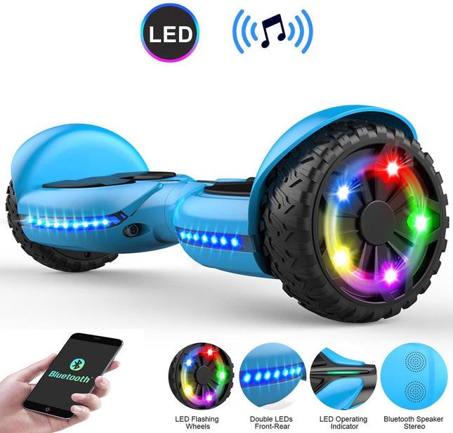 Hoverboard met LED-wielen, Bluetooth Speaker - Zelfbalancerend – Blauw- 7+