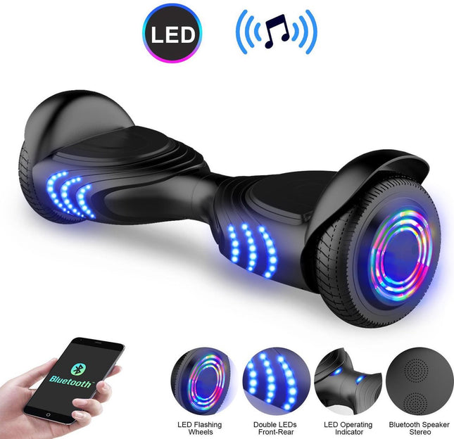 Hoverboard met LED-wielen, Bluetooth Speaker - Zelfbalancerend – Zwart- 7+