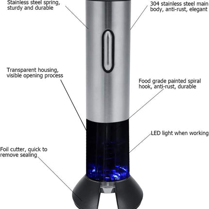 Premium Roestvrijstalen Elektrische Wijnopener - Oplaadbaar met Unieke Lichtindicatie