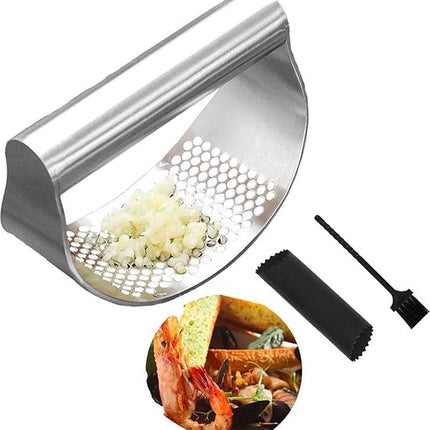 RVS Knoflookpers Set –  Met Borstel en Peller – Vaatwasserbestendig