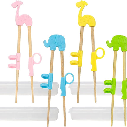 4 Paar | Kinder Eetstokjes met Vrolijke Dierenprints - Leerzaam & Voedselveilig Houten Design