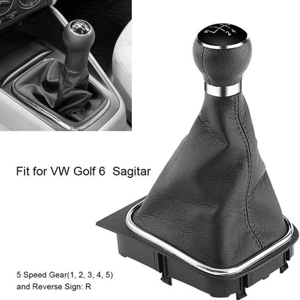 Auto-Schaltknauf-Kit, Auto-5-Gang-Schaltknauf + Schaltmanschetten aus Kunstleder, Ersatz für 6 MK5 MK6 Jetta 2005–2014