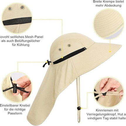 Safari Hoed - Zonnehoed met UV-bescherming en nekflap – Unisex