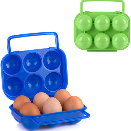 6 stuks Eierdozen, 3 x Groen en 3 x Blauw, 36 eieren opbergen, draagbare eierdoos plastic eierdoos eiertransportdoos koelkast eierdoos stapelbare eierschaal voor 6 eieren voor outdoor picknick kamperen wandelen 6 stuks