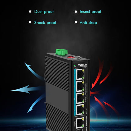 5-poorts industriële Gigabit PoE DIN-rail switch, 4 PoE+ poorten 1000Mbps, 1 Gigabit uplink, 1 SFP-poort, IEEE802.3af/at 120W, onbeheerd, 16 Gbps schakelcapaciteit, IP40