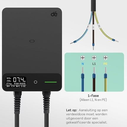 EV Wallbox 7,4kW - Laadpaal - met App, RFID, Type B beveiliging en 5m kabel