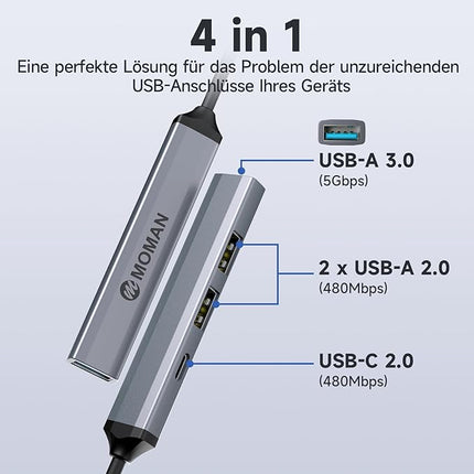 Adapter – Superschnell – USB C &amp; USB-Hub mit 4 Anschlüssen – für alle Geräte