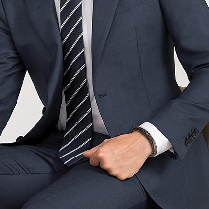 Leren Herenarmband - Gevlochten Leer en Roestvrijstaal - 17,5 cm