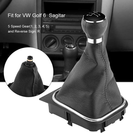 Car Gear Shift Knob Kit, Car 5 Speed ​​Gear Shift Knob + Faux Leather Gear Stick Cuffs Replacement for 6 MK5 MK6 Jetta 2005-2014