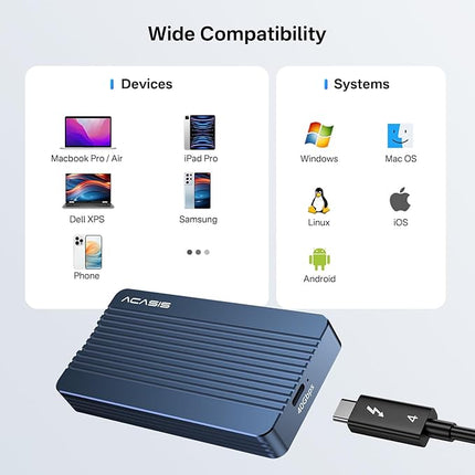 Externe M.2 NVMe SSD Enclosure 40Gbps – Thunderbolt 3/4, USB-C