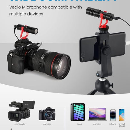 Premium-Videomikrofon-Set – Vlogging und Aufnahme, geeignet für iPhone, Android, DSLR und Camcorder