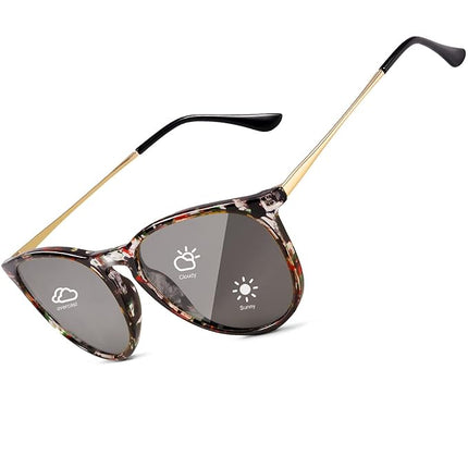 Photochromatische Sonnenbrille Unisex – Polarisierte Retro-Rundbrille – UV400