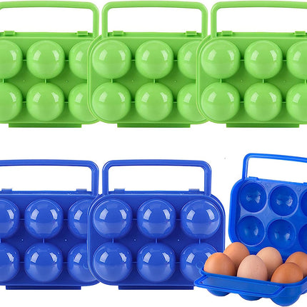 6 stuks Eierdozen, 3 x Groen en 3 x Blauw, 36 eieren opbergen, draagbare eierdoos plastic eierdoos eiertransportdoos koelkast eierdoos stapelbare eierschaal voor 6 eieren voor outdoor picknick kamperen wandelen 6 stuks