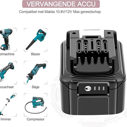 Ersatzakku – Ersatzakku – Passend für Makita BL1021B &amp; BL1041B – Mit Display-Anzeige