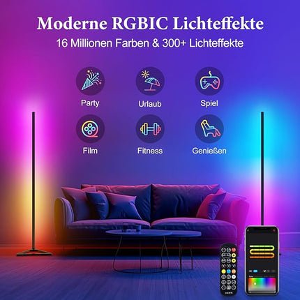 LED-Stehleuchte – Intelligente und dimmbare Stehleuchte (140 cm) mit Fernbedienung