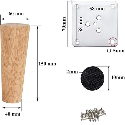 4x Houten Meubelpoten 15 cm – Stevig, Inclusief Montageplaten en Pads