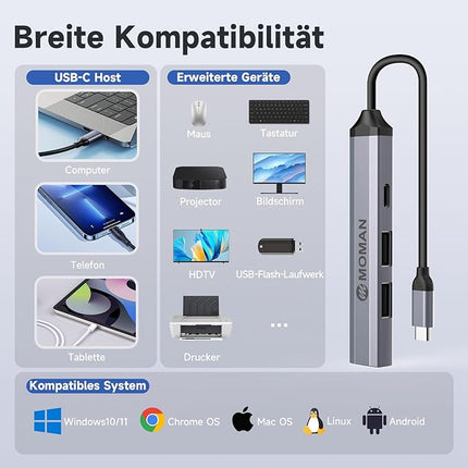 Adapter – Superschnell – USB C &amp; USB-Hub mit 4 Anschlüssen – für alle Geräte