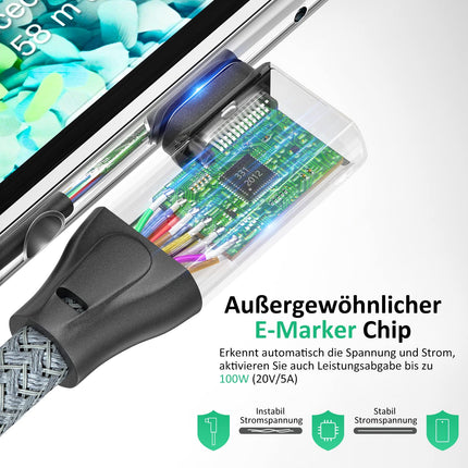 USB-C-auf-USB-C-Kabel, 100 W, 20 Gbit/s, 90-Grad-Winkel, USB 3.2 Gen2 × 2 Typ-C-Datenkabel mit 4K@60Hz-Videoübertragung, 20 Gbit/s Datenübertragung, PD 3.0 QC 4.0 5A Ladekabel für Monitor, OTG, USB-C-Geräte ( 2 Meter) 