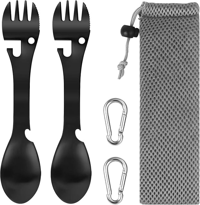 Outdoor Bestek - 5 in 1 - Set van 2 - RVS - Spork