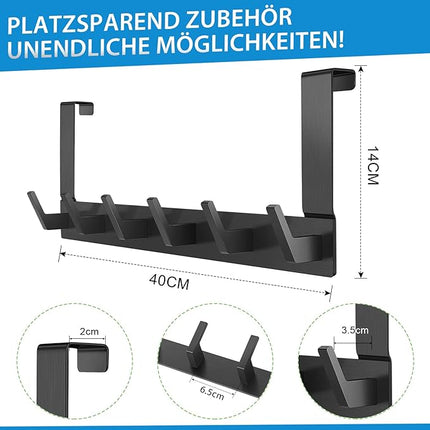 Türgarderobe mit 6 Haken – platzsparende Türhaken ohne Bohren – schwarzes Aluminium