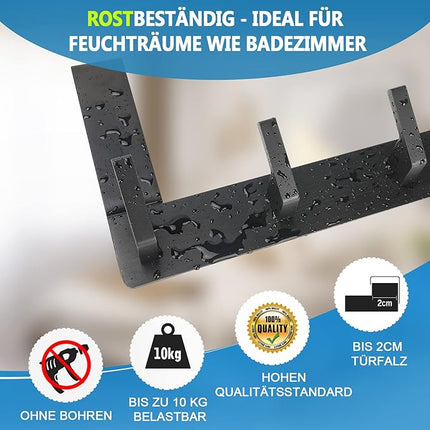 Türgarderobe mit 6 Haken – platzsparende Türhaken ohne Bohren – schwarzes Aluminium