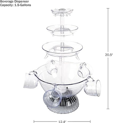 Trinkbrunnen mit 3 Etagen – 5,7 Liter Fassungsvermögen – LED-beleuchteter Sockel und 5 Tassen – ideal für jede Party