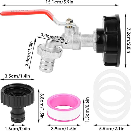 IBC-Hahn – Universeller 1000-l-Wassertankhahn mit Adapter und Schlauchanschluss