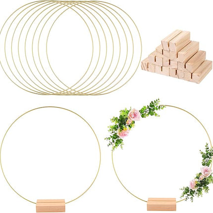 Gouden Decoratieve Ringen met Houten Basis - Set van 6