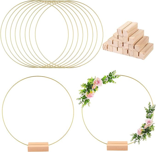 Gouden Decoratieve Ringen met Houten Basis - Set van 6