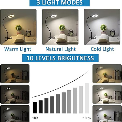 Leeslamp - Clip on – 3 Lichtstanden – Flexibele Hals