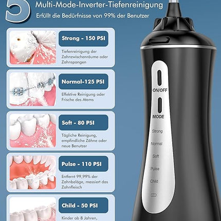 Draadloze Monddouche - Elektrische Tandenreiniger met 4 Modi en 5 Sproeiers