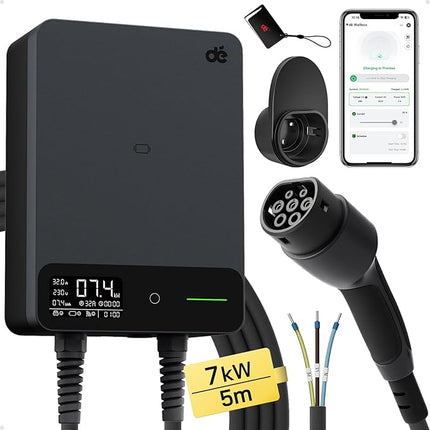 EV Wallbox 7,4kW - Laadpaal - met App, RFID, Type B beveiliging en 5m kabel