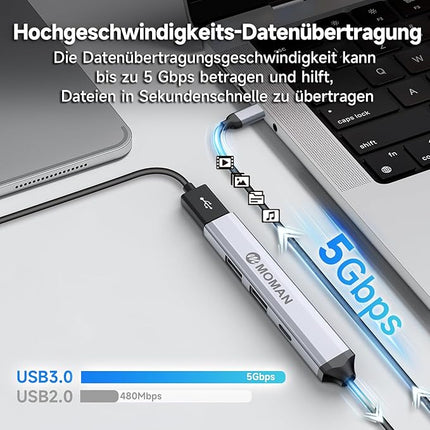 Adapter – Superschnell – USB C &amp; USB-Hub mit 4 Anschlüssen – für alle Geräte