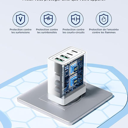 Schnellladegerät – 4 Anschlüsse – USBC und USB