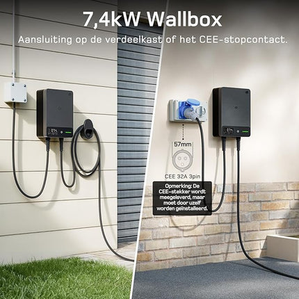 EV Wallbox 7,4kW - Laadpaal - met App, RFID, Type B beveiliging en 5m kabel