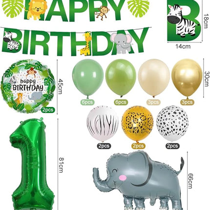 Verjaardagsdecoratie Set - 1 Jaar - Jungle Thema - Ballonnen Vlaggen Taart  Banner en meer - Kinderfeest