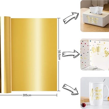 Goud Metallic Vinylfolie 30,5x305cm – Permanente Plotterfolie Rol - Kerst en DIY