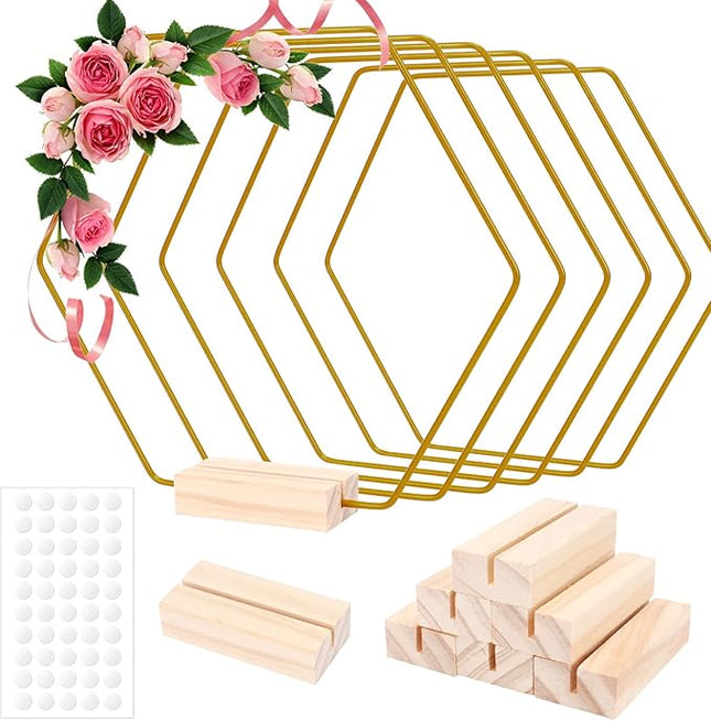 Gouden Zeshoekige Metalen Ringen 20 cm – Set van 6 - Decoratie