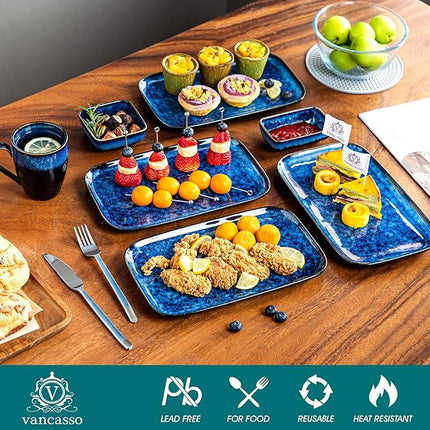 Serveerborden Set 4 stuks – Blauwgroen Aardewerk - Vaatwasserbestendig