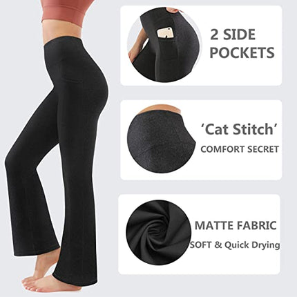 JOYSPELS Bootcut Yoga Pants with Side Pockets for Women, Bootleg Yoga Pants Tummy Control, High Waisted Yoga Pants Suitable for Office, Gym, Casual, Jogging, Yoga - Size L