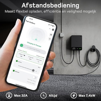 EV Wallbox 7,4kW - Laadpaal - met App, RFID, Type B beveiliging en 5m kabel