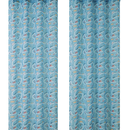 Car Print Curtains for Children's Room Nursery Modern Living Room Decorative Sheer Curtains with Eyelets 2 Pieces 140x260cm Blue