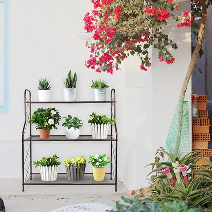 3-Lagen Metalen Plantenrek- Kleur Brons – Vintage Stijl en Grote Capaciteit