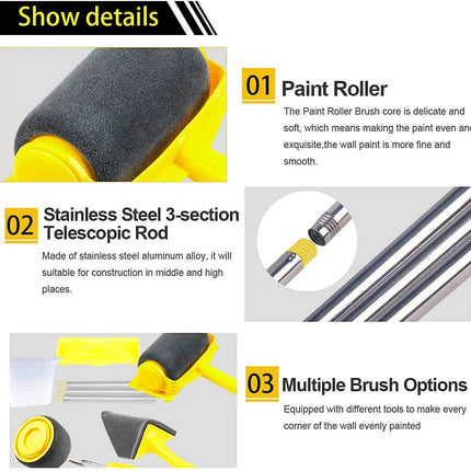 Professional Paint Roller Set, DIY Wall Paint Brush Set, Multifunction Paint Pro Set Paint Brush Decorate for Home, School, Office Wall, Ceiling Painting, Universal