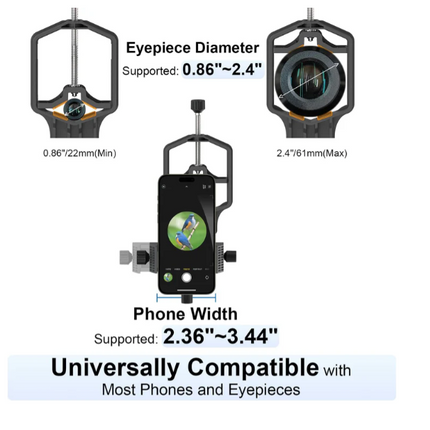 Ultra-Light Tridaptor – 3-Assige Phone Mount – Voor 22–61 mm Oculair - Telescoop