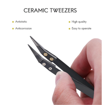 Professionele Black Ceramic Pincet Set – 3‑delig (rechte + gebogen punt)