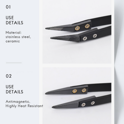 Professionele Black Ceramic Pincet Set – 3‑delig (rechte + gebogen punt)