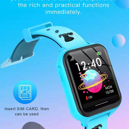 Einfache Kinder-Smartwatch mit Touchscreen – Blau – Englische Sprache – Kinder-Smartwatch – Musik-Player mit SD-Karte – 7 Puzzlespiele – SOS-Anruf – Kamera – Alarm – Rekorder – Rechner – MP3 – kein GPS