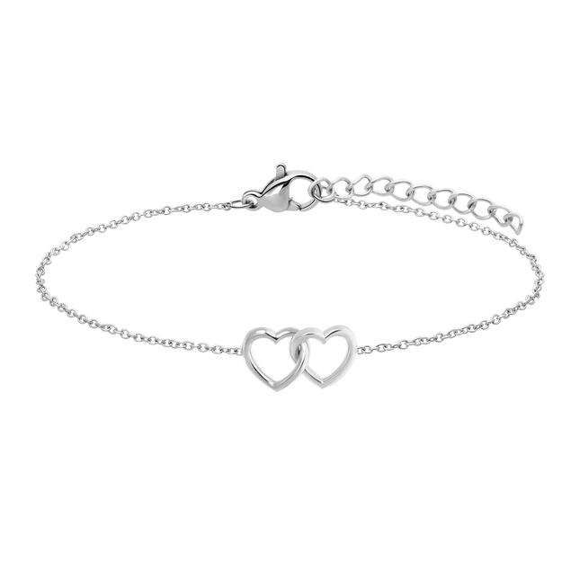 Armband – Zwei verbundene Herzen – Silber – 18,5 cm – Elegantes und zeitloses Geschenk 