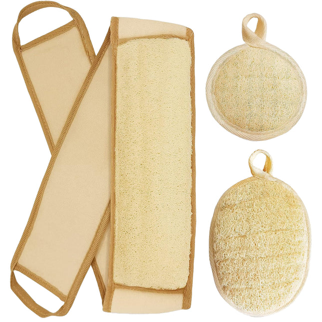 Combo set for natural loofah back sponge, skin scrubber and face loofah pad